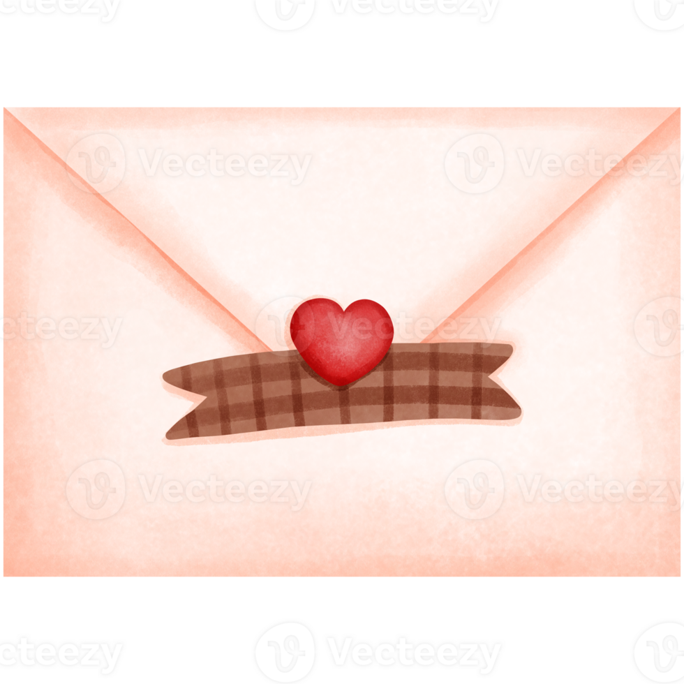 Busta ornato con cuore acquerello clipart, amore lettera illustrazione. png