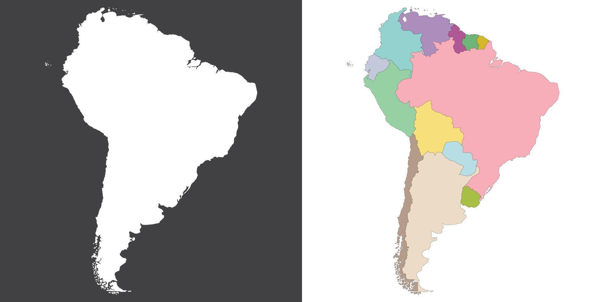 South America country Map. Map of South America in set vector