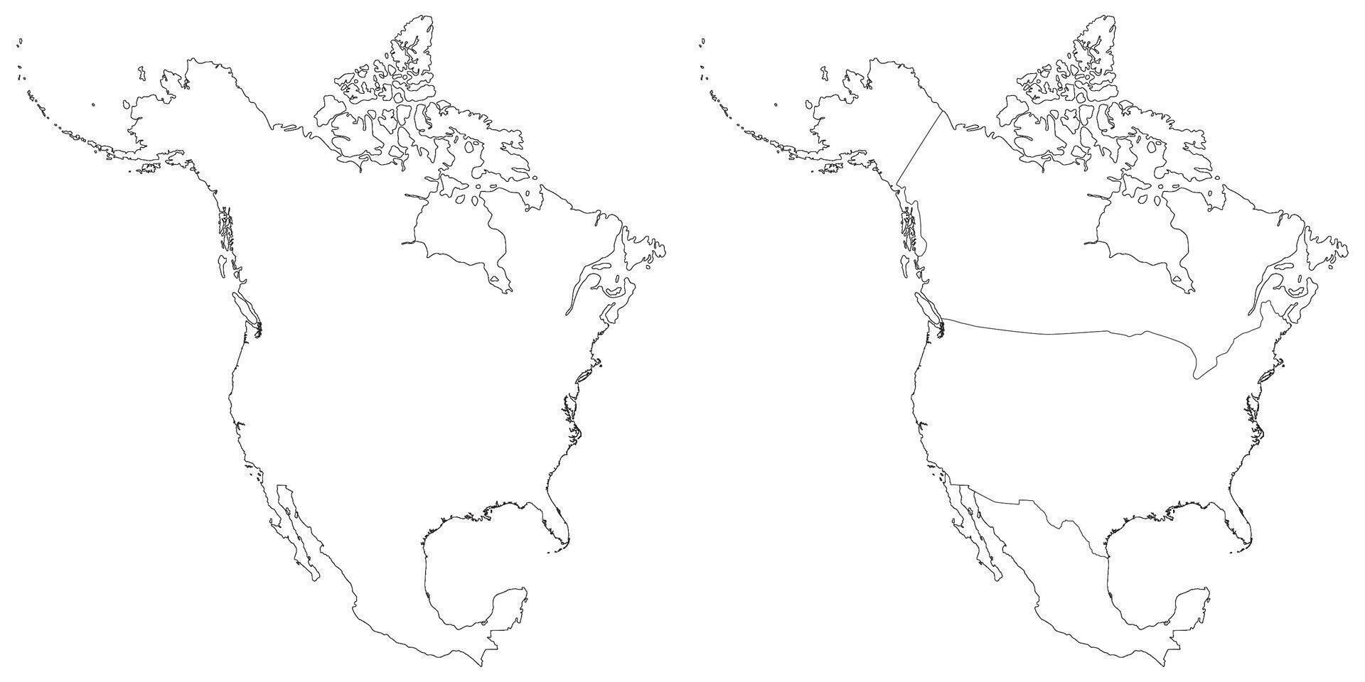 North America country Map. Map of North America in set white color vector