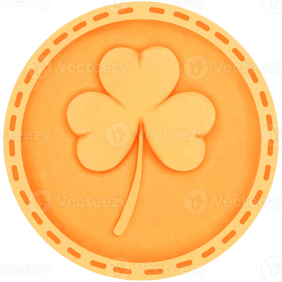 Watercolor gold coin with clover leaf clipart, St patricks day decoration. png