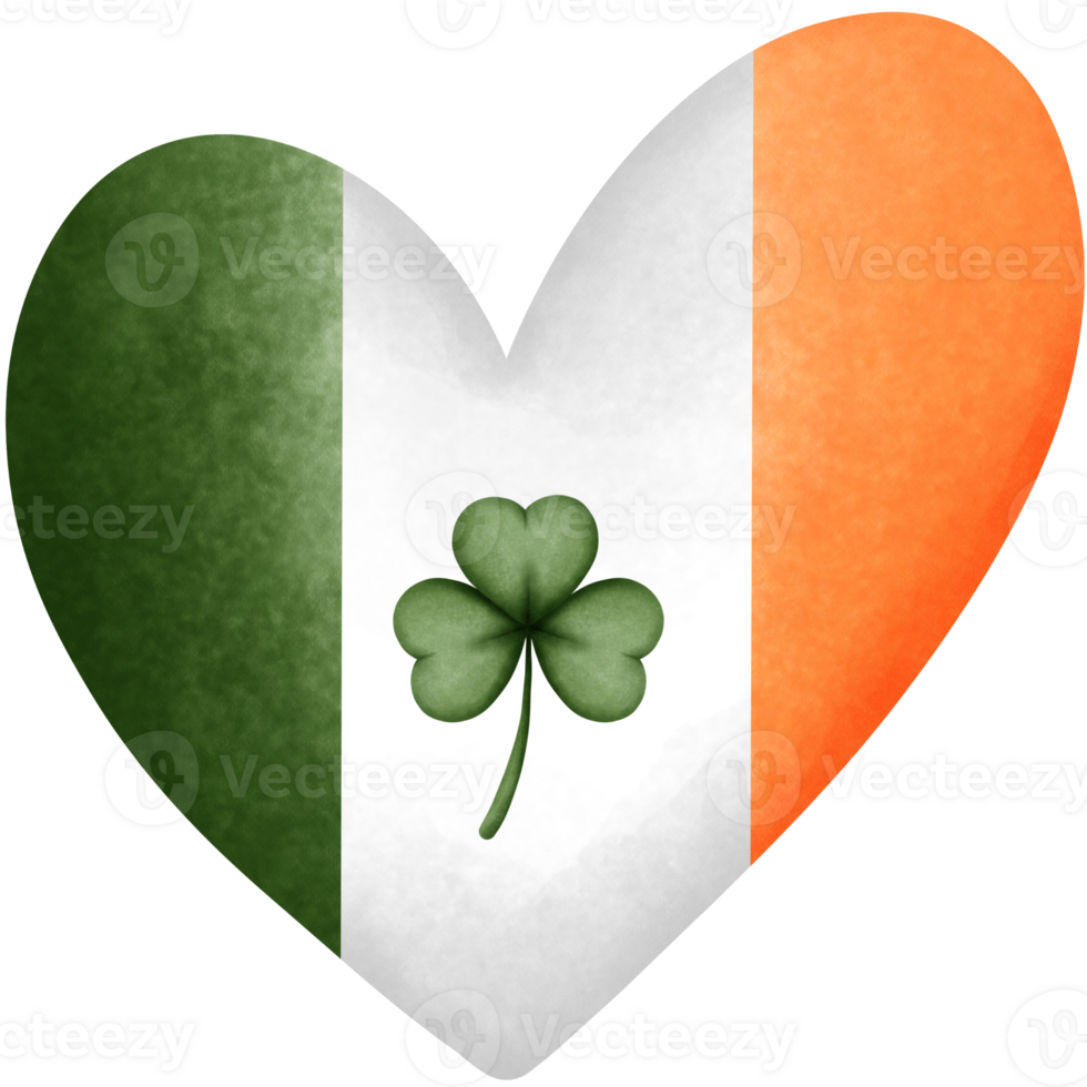 Watercolor irish heart shaped with clover clipart. png