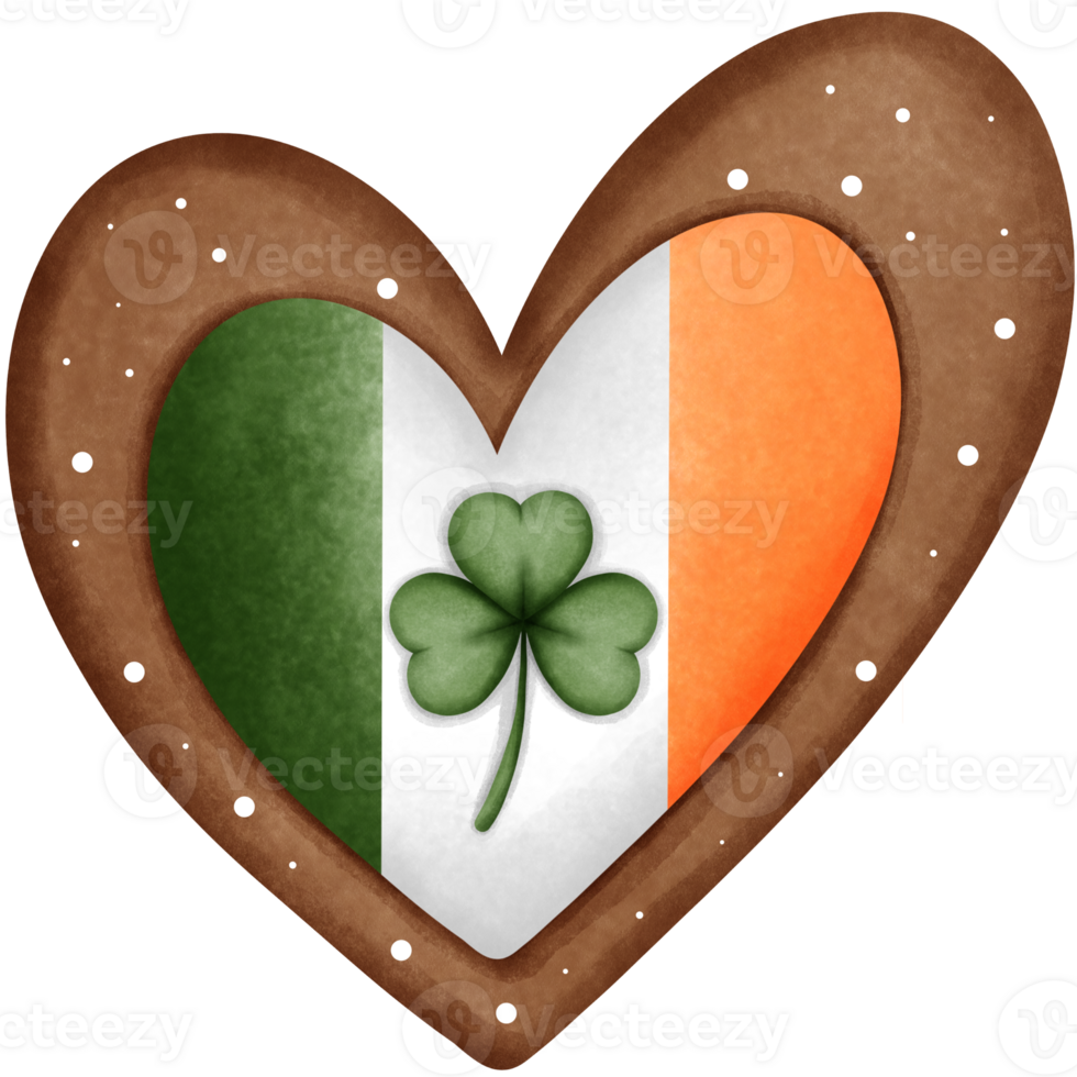 St patricks day cookie heart shaped in irish flag watercolor clipart. png