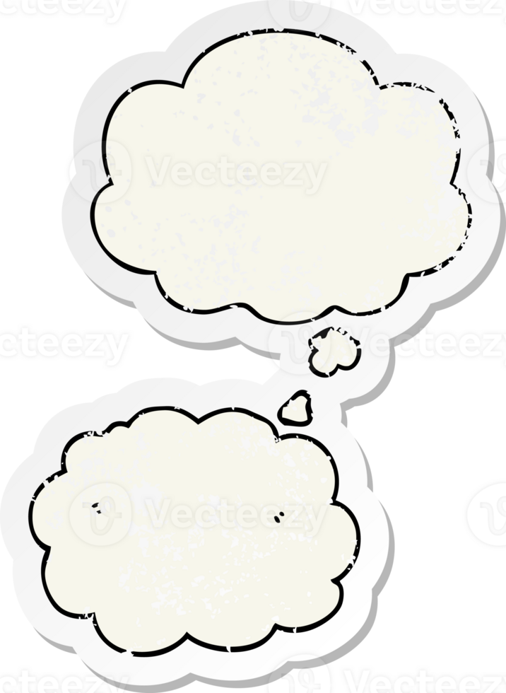 cartoon cloud with thought bubble as a distressed worn sticker png