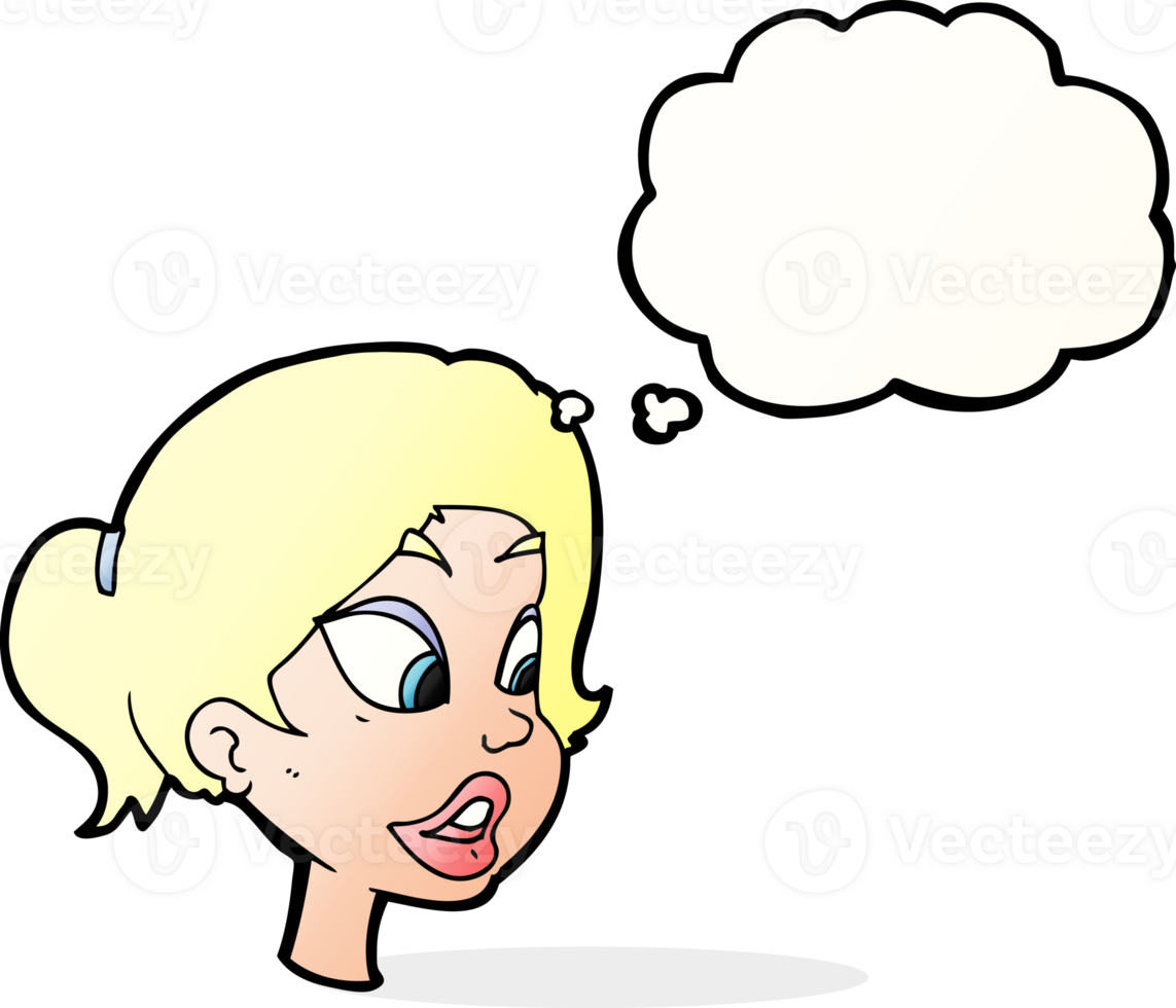 cartoon friendly woman with thought bubble png