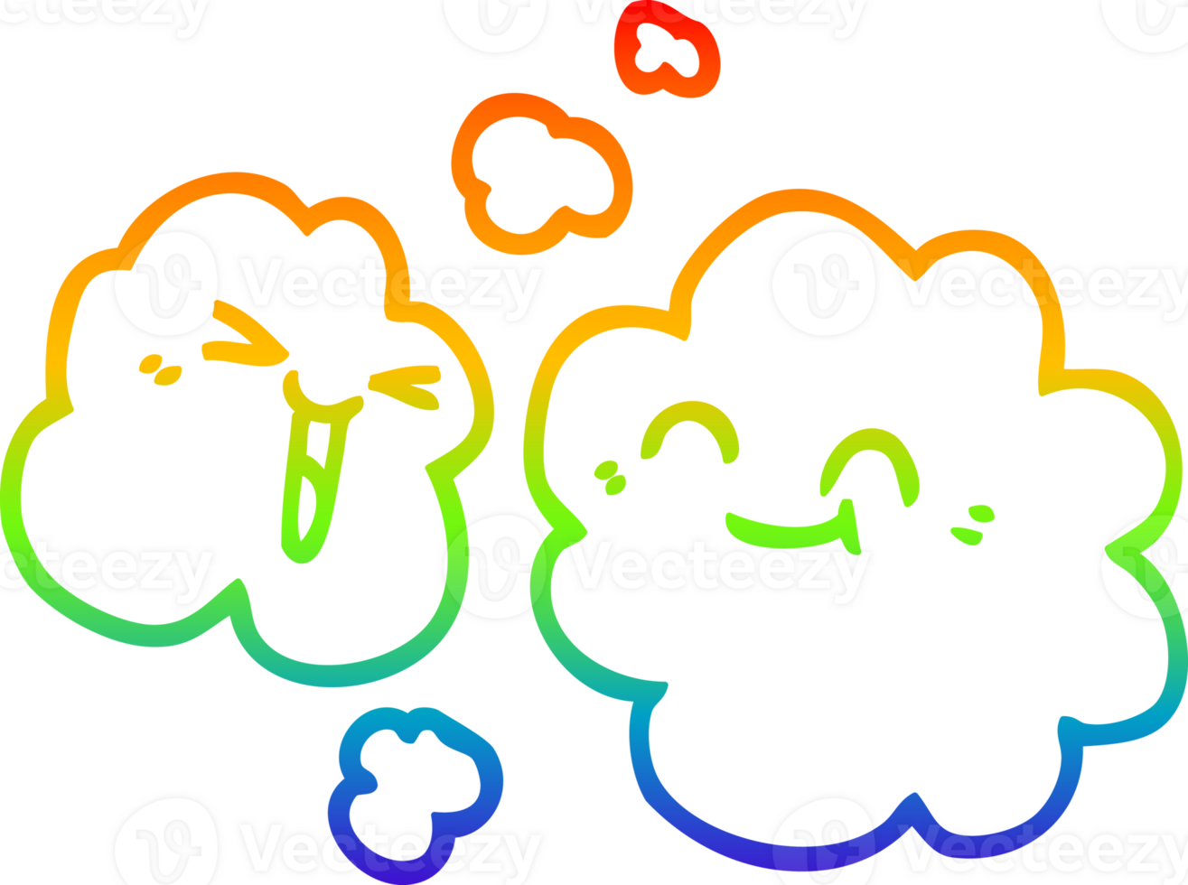 rainbow gradient line drawing of a cartoon white happy clouds png
