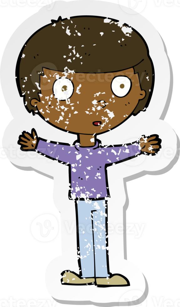 retro distressed sticker of a cartoon surprised man png