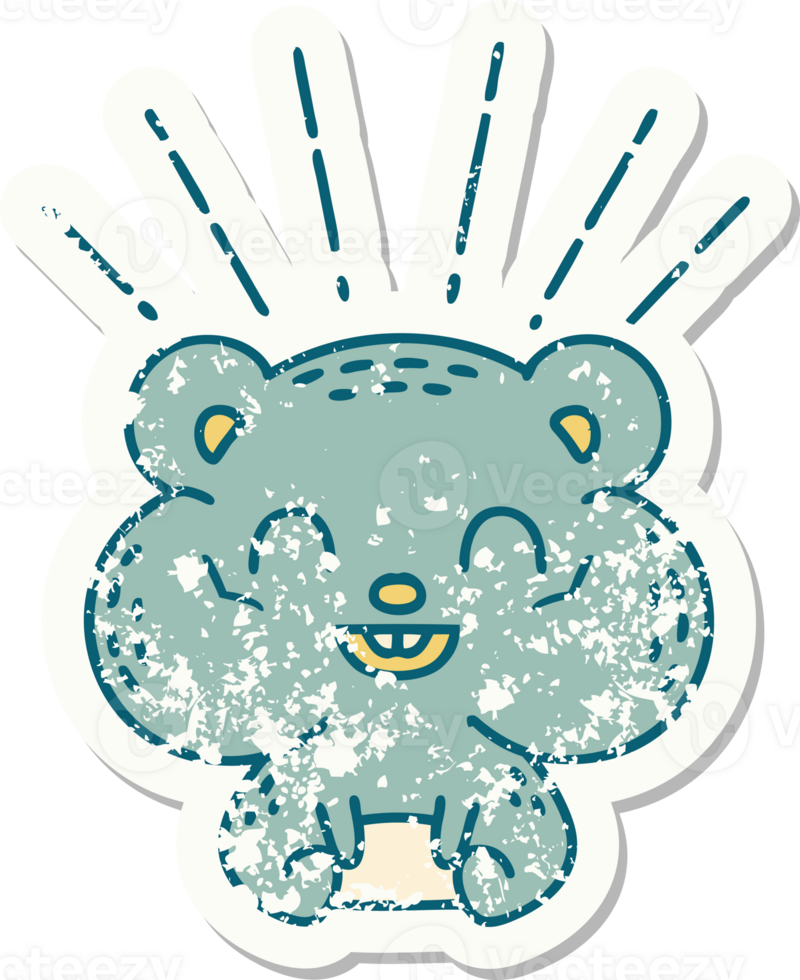 worn old sticker of a tattoo style happy hamster png