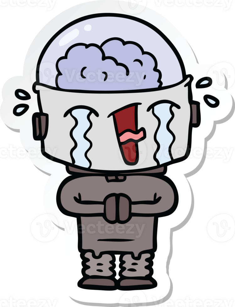 sticker of a cartoon crying robot png