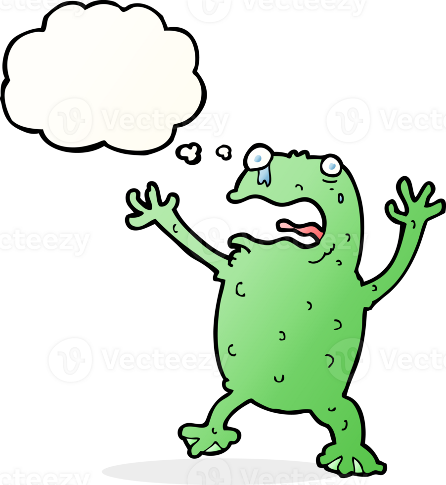 cartoon frightened frog with thought bubble png