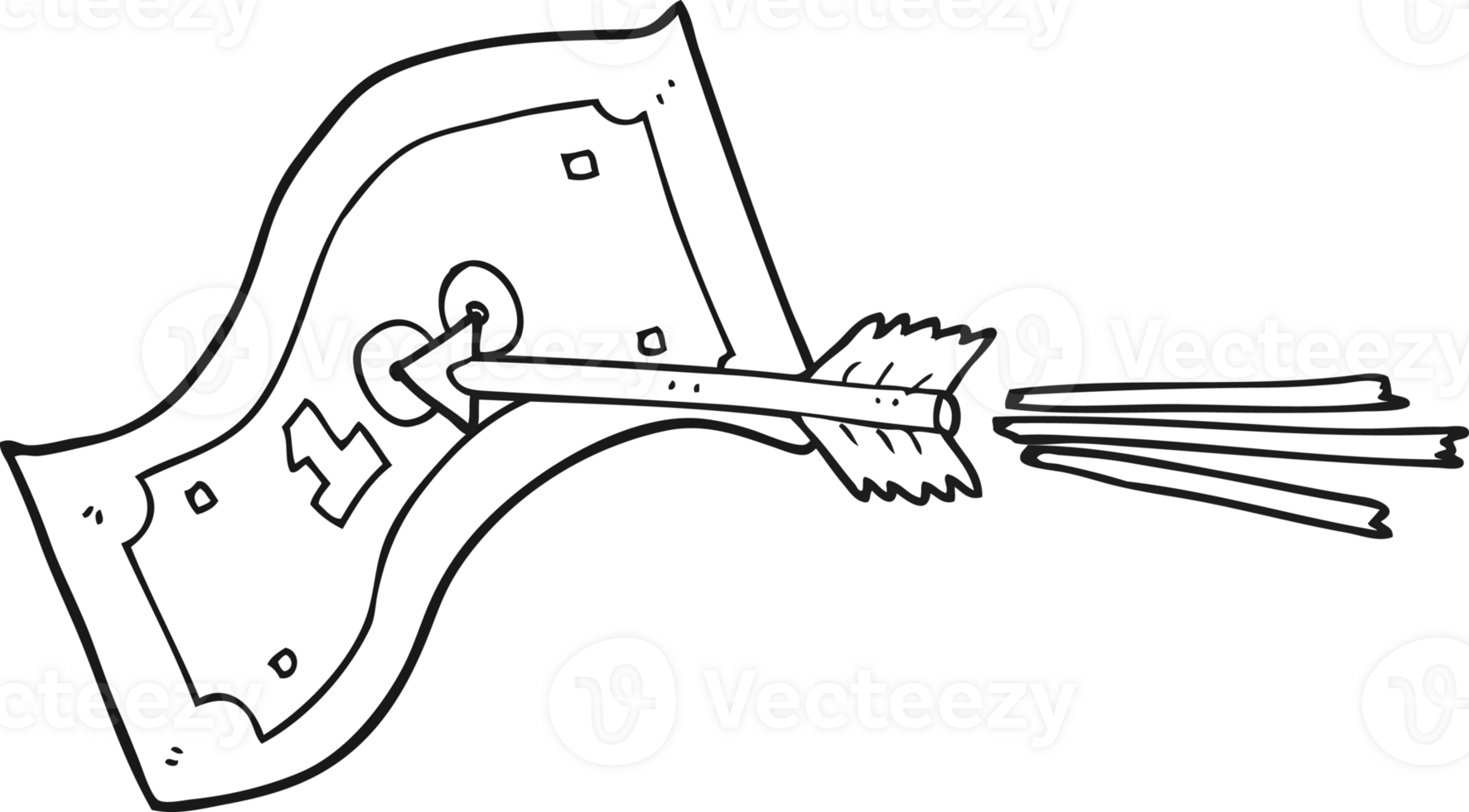 hand drawn black and white cartoon flying arrow hitting money note png