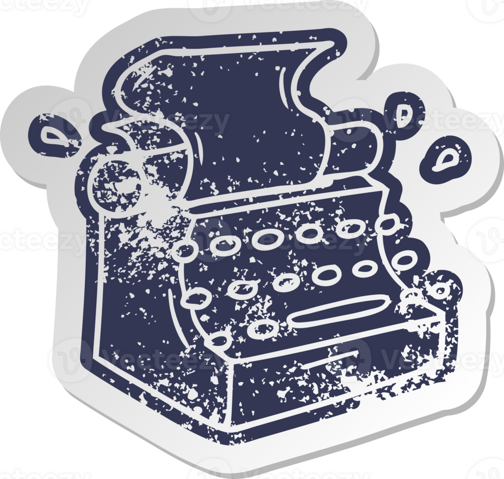 distressed old cartoon sticker of old school typewriter png
