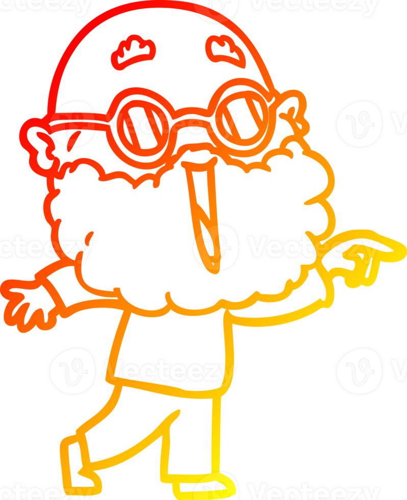 warm gradient line drawing of a cartoon joyful man with beard pointing finger png