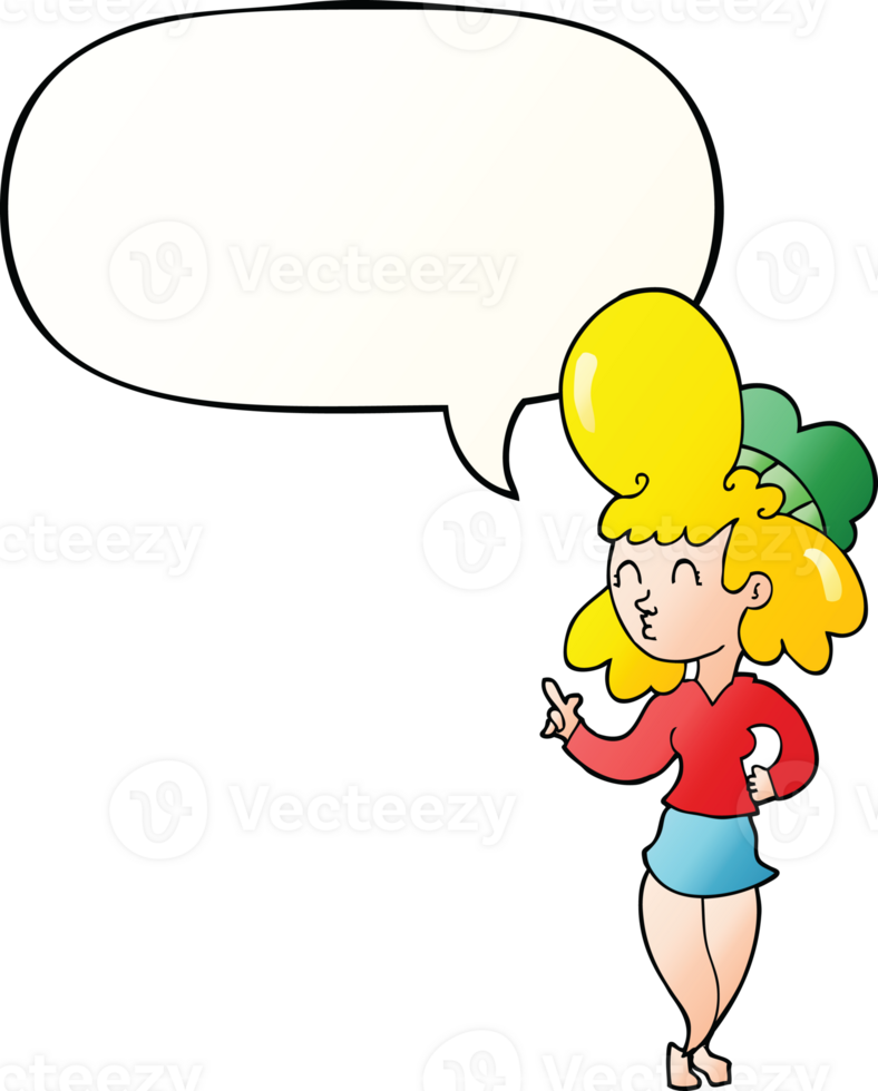 cartoon woman with big hair with speech bubble in smooth gradient style png