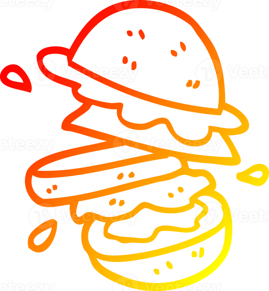 warm gradient line drawing of a cartoon burger png