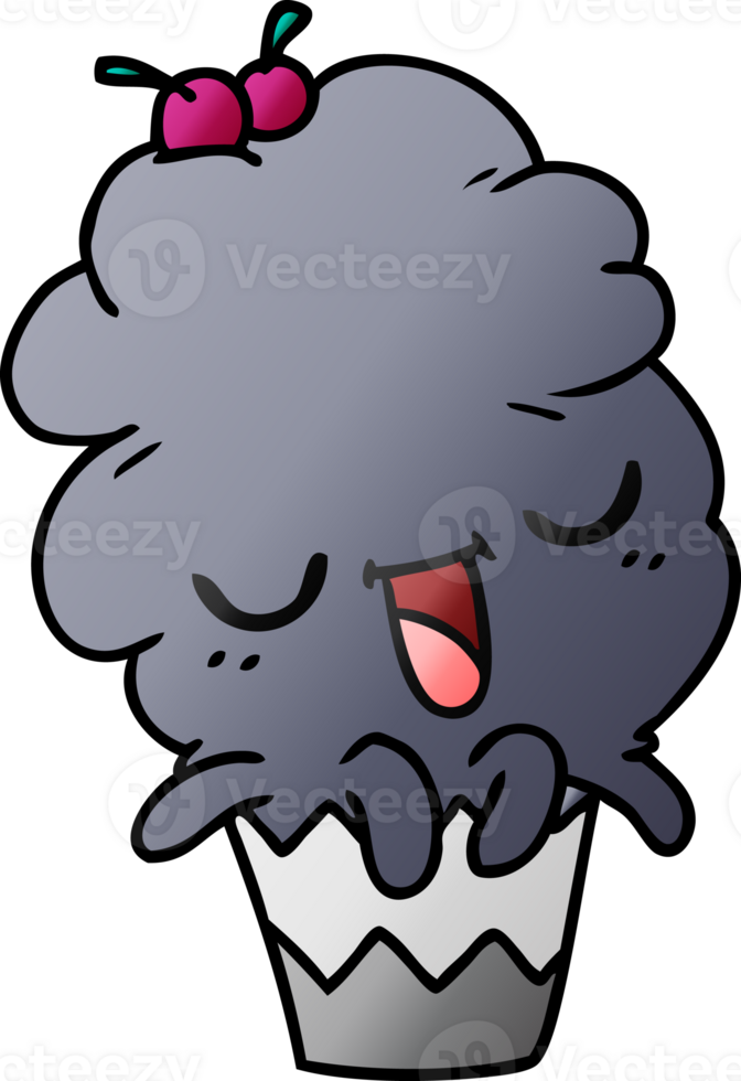 hand drawn gradient cartoon of kawaii octopus cupcake png