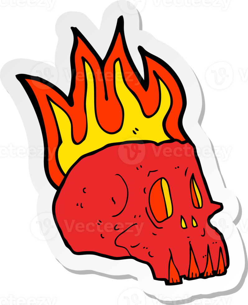 sticker of a cartoon flaming skull png