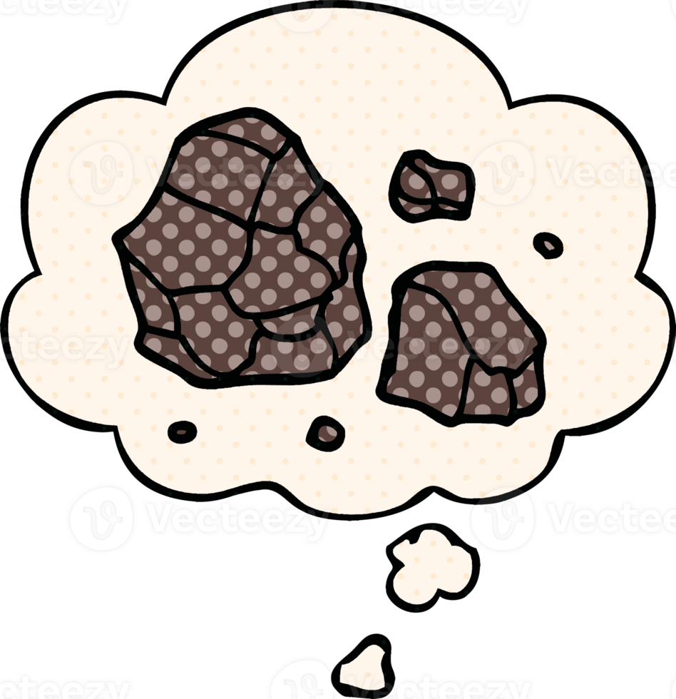 cartoon rocks with thought bubble in comic book style png