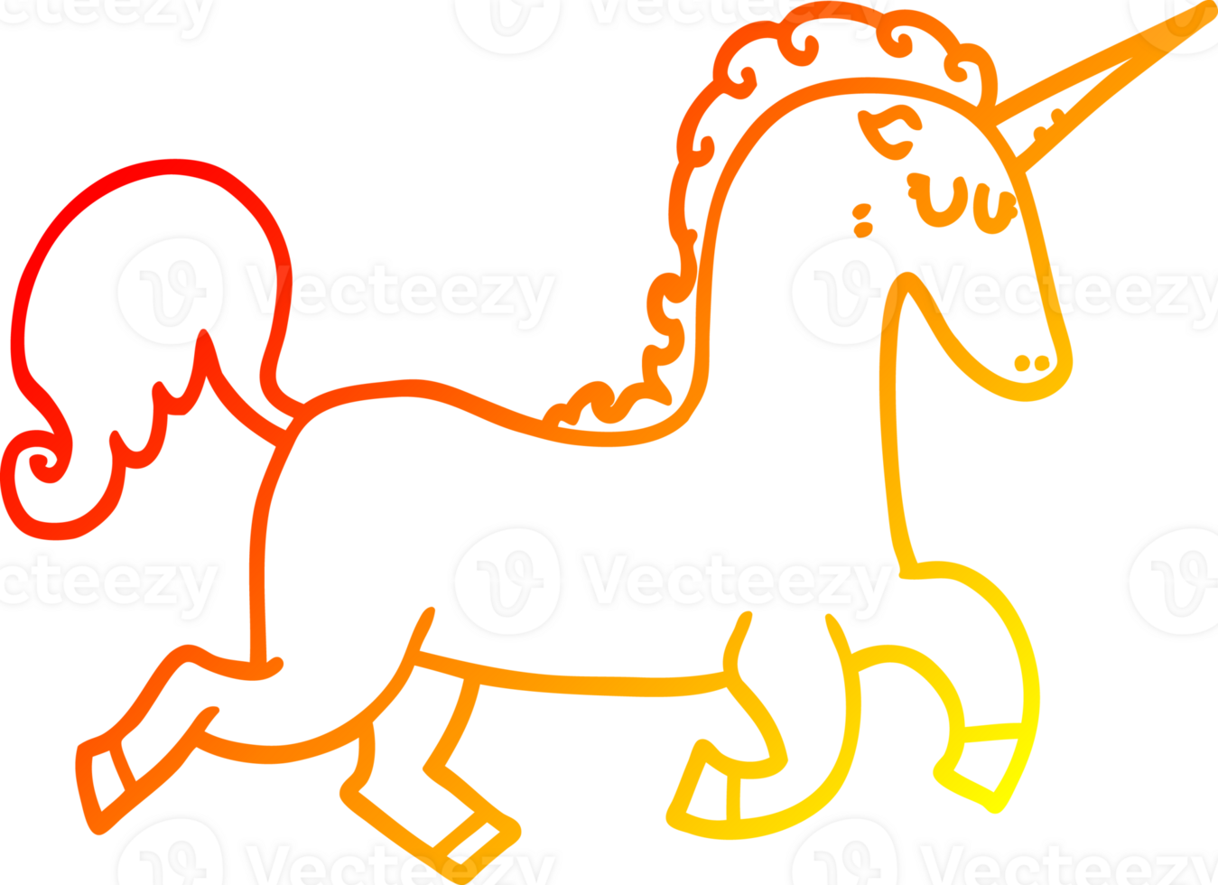 warm gradient line drawing of a cartoon unicorn png