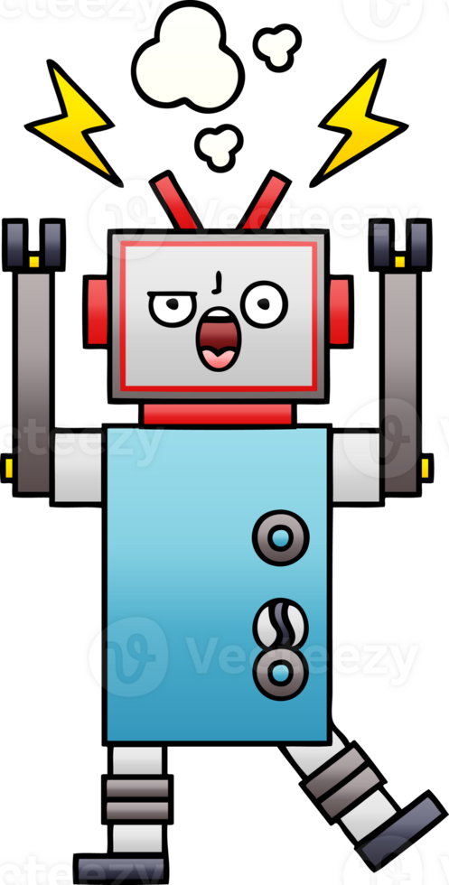 gradient shaded cartoon of a broken robot png
