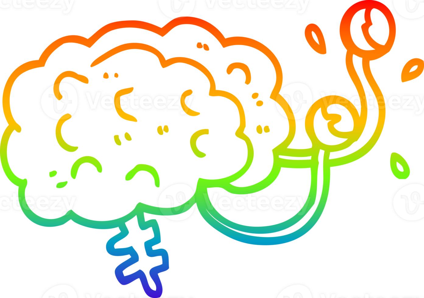 rainbow gradient line drawing of a cartoon monster brain png