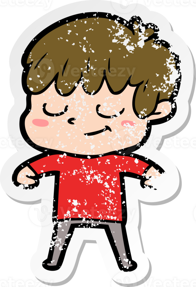 distressed sticker of a cartoon happy boy png