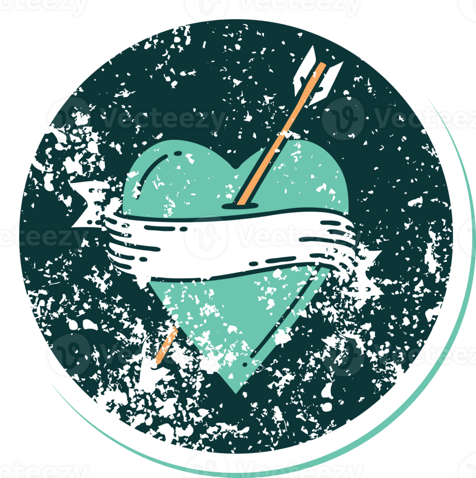 iconic distressed sticker tattoo style image of an arrow heart and banner png