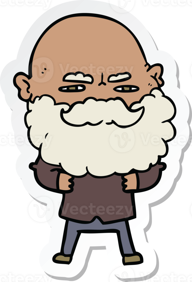 sticker of a cartoon man with beard frowning png