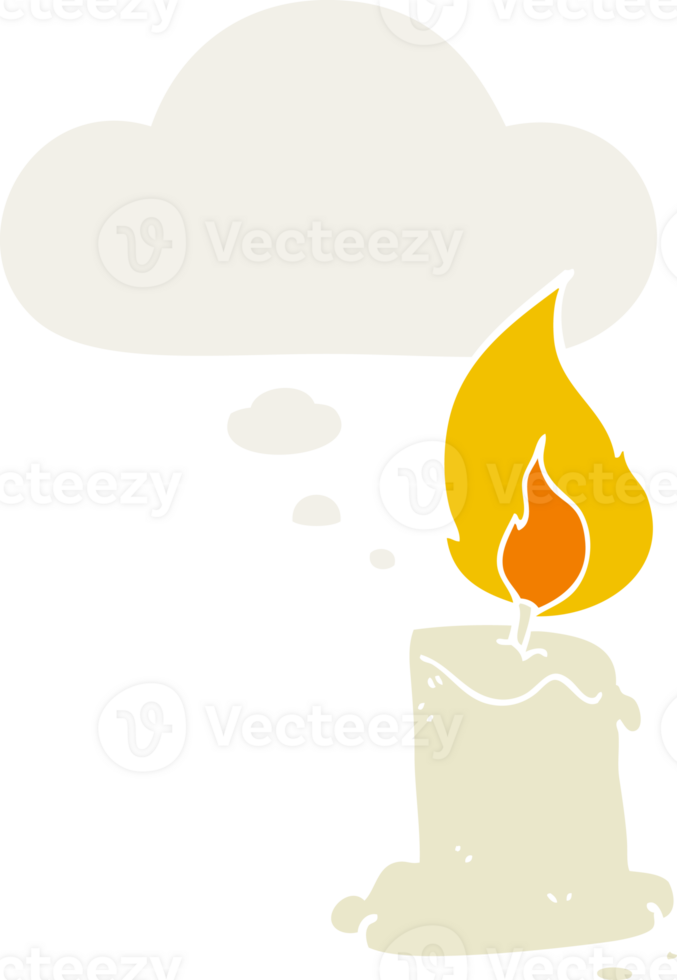 cartoon candle with thought bubble in retro style png