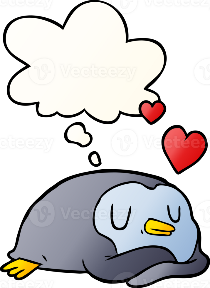 cartoon penguin in love with thought bubble in smooth gradient style png