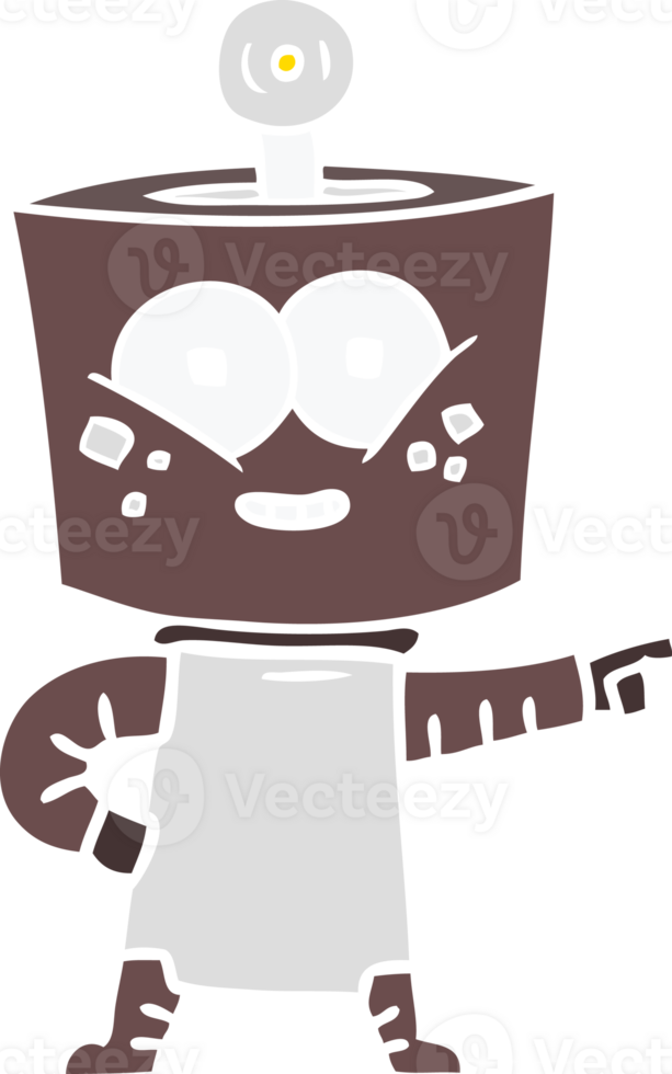 happy flat color style cartoon robot pointing png