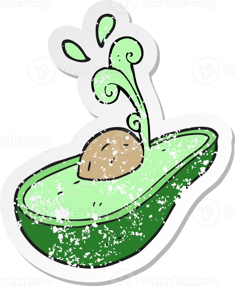retro distressed sticker of a cartoon avocado png