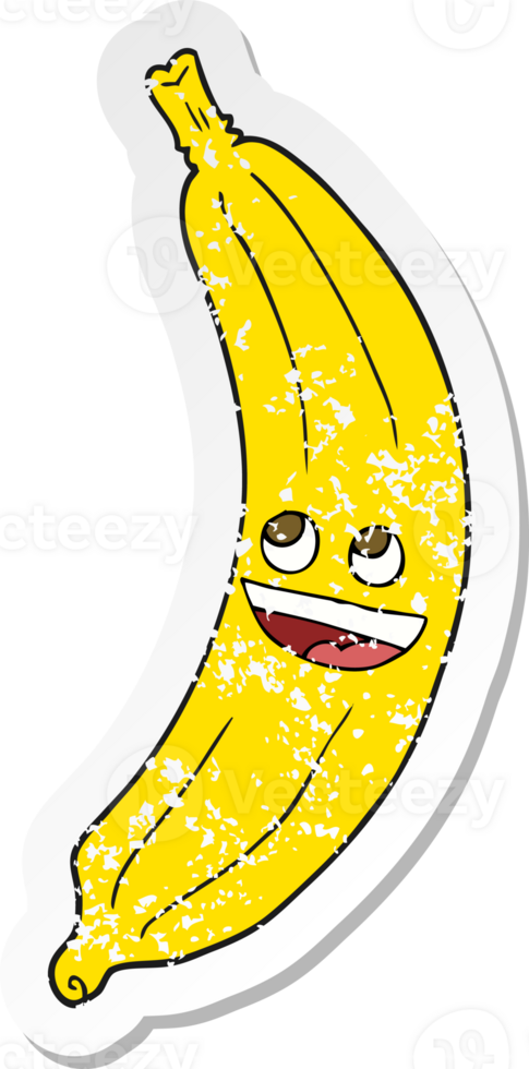 retro distressed sticker of a cartoon banana png