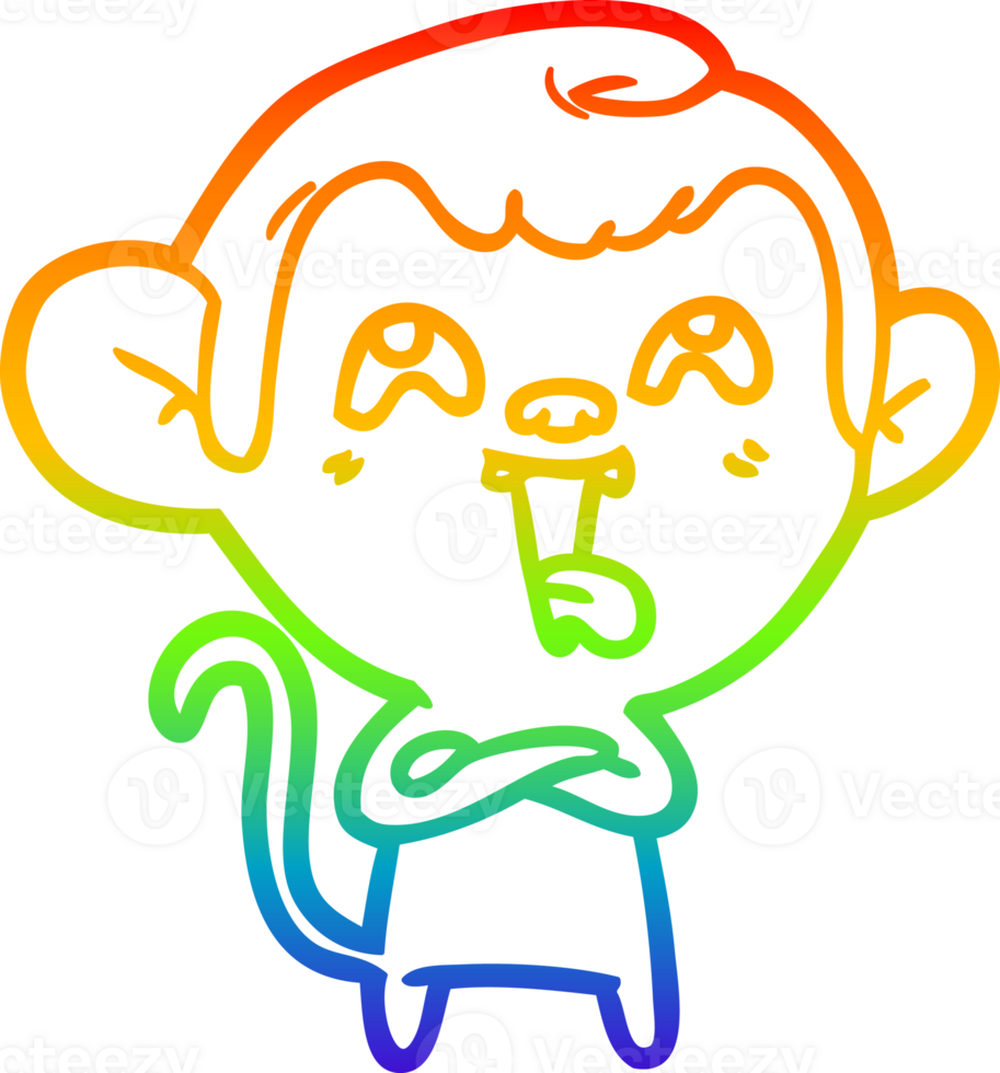 rainbow gradient line drawing of a crazy cartoon monkey png