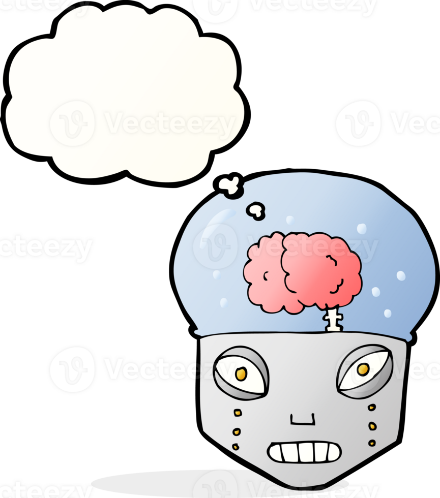 cartoon spooky robot head with thought bubble png