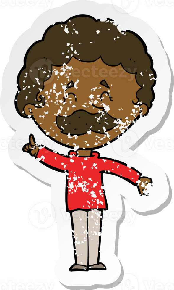 retro distressed sticker of a cartoon man with idea png