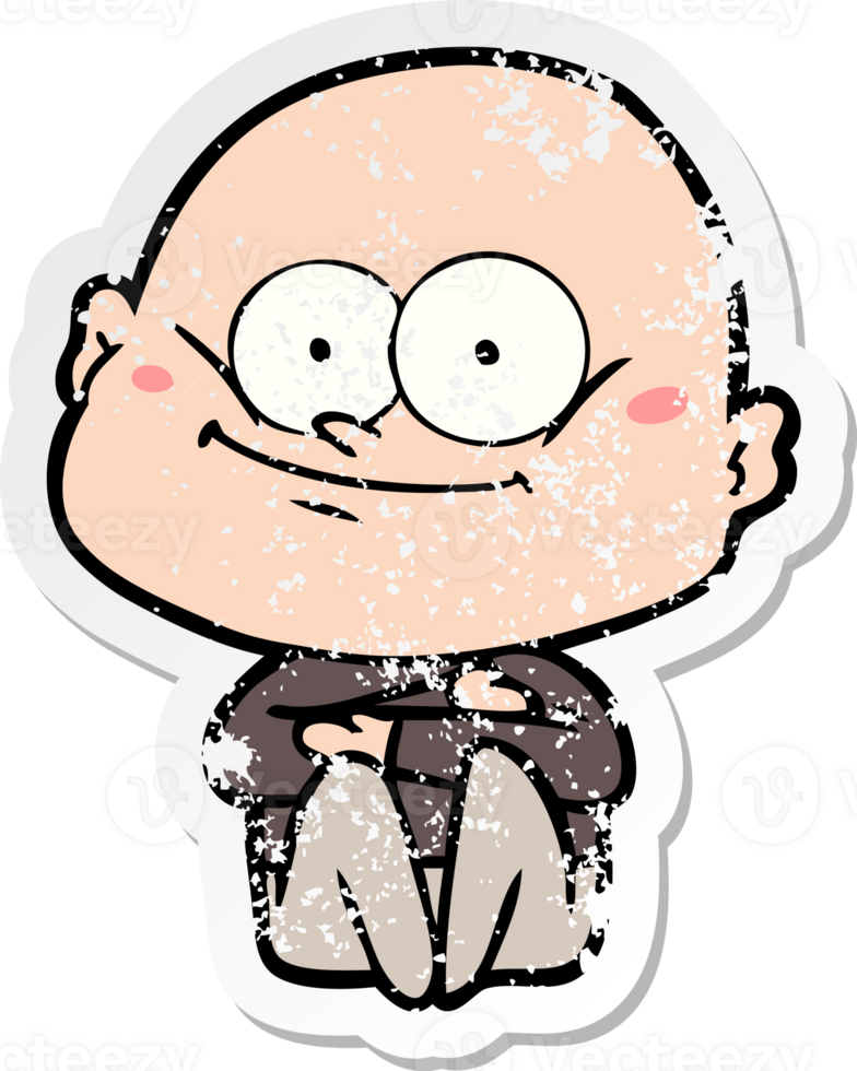 distressed sticker of a cartoon bald man staring png