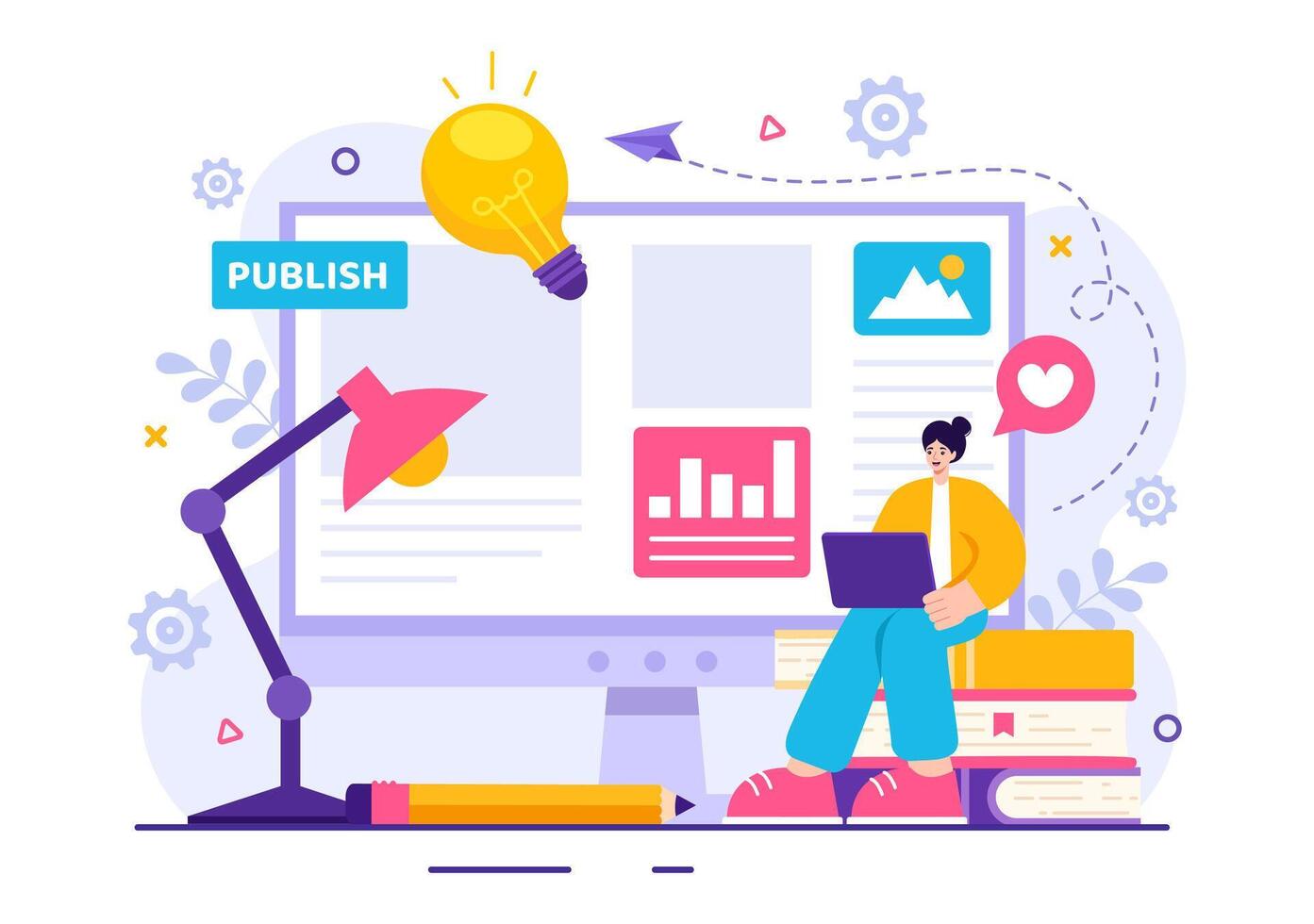 Digital Publishing Content Blog Marketing Writing Vector Illustration for Social Media or Webpage Organization in Flat Cartoon Background Design