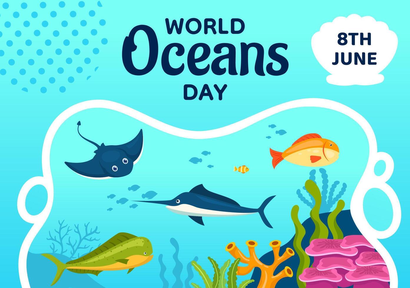 Oceans Day Social Media Background Flat Cartoon Hand Drawn Templates Illustration vector
