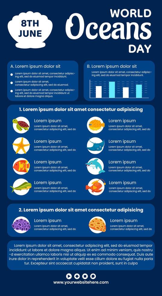 océanos día infografía dibujos animados mano dibujado plantillas antecedentes ilustración vector