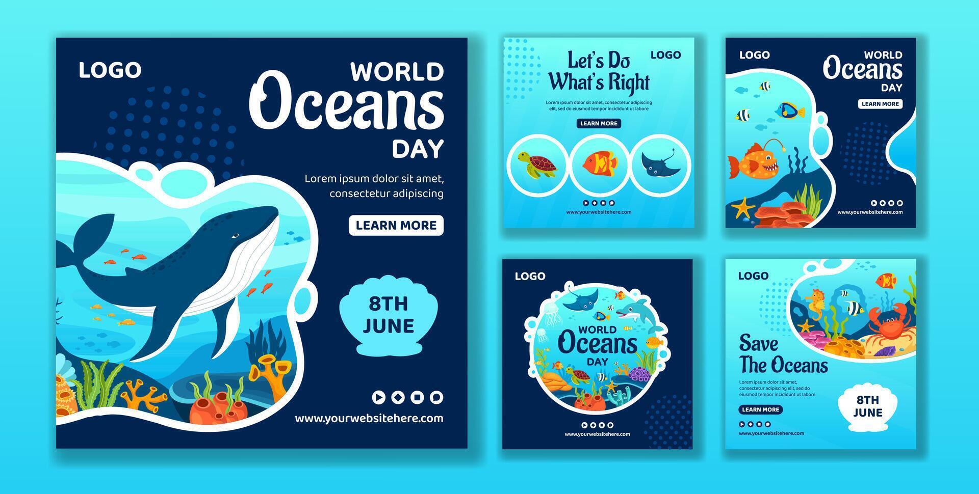 océanos día social medios de comunicación enviar plano dibujos animados mano dibujado plantillas antecedentes ilustración vector