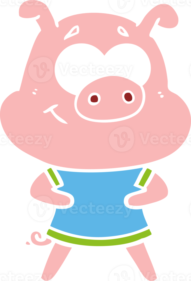 happy flat color style cartoon pig png