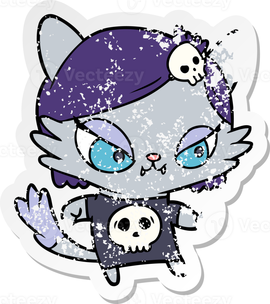 distressed sticker of a cartoon tough cat girl png
