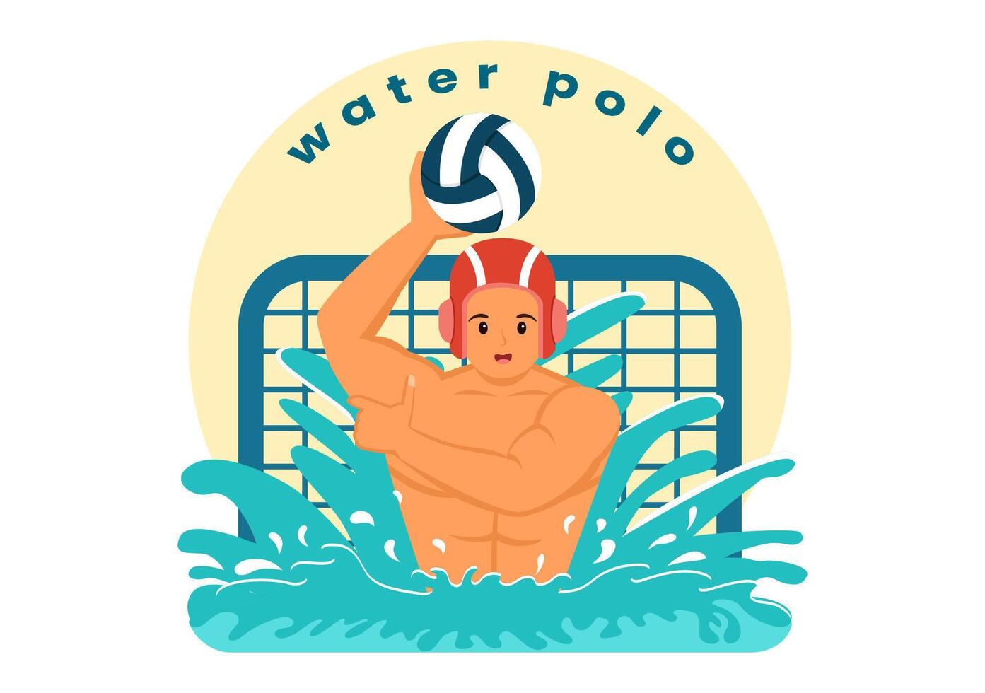 Water Polo Sport Vector Illustration with Player Playing to Throw the Ball on the Opponent's Goal in the Swimming Pool in Flat Cartoon Background