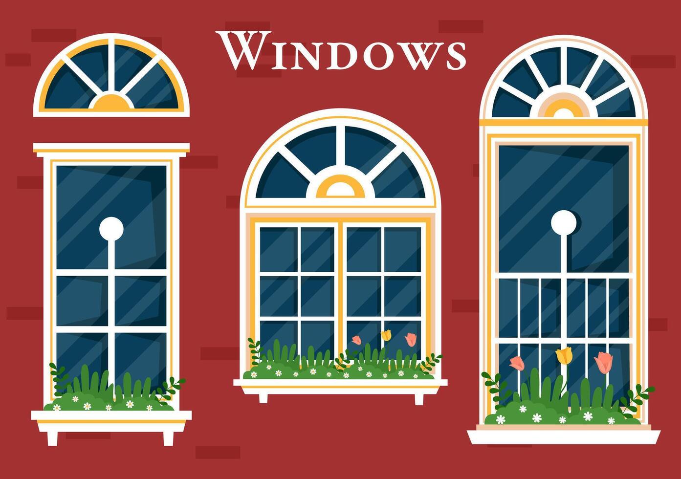 casa arquitectura vector ilustración con puertas y ventanas varios formas, colores y tamaños en plano dibujos animados antecedentes