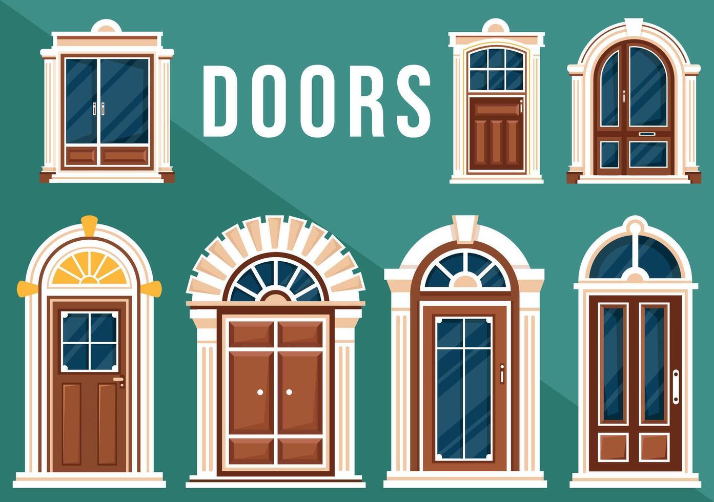 House Architecture Vector Illustration with Doors and Windows Various Shapes, Colors and Sizes in Flat Cartoon Background