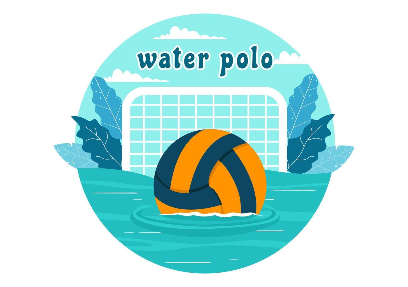 Water Polo Sport Vector Illustration with Player Playing to Throw the Ball on the Opponent's Goal in the Swimming Pool in Flat Cartoon Background