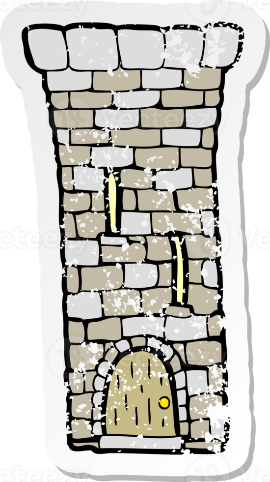 retro distressed sticker of a cartoon old castle tower png