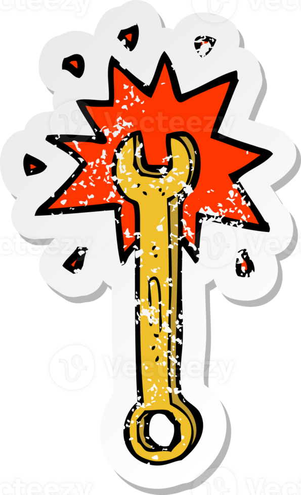 retro distressed sticker of a cartoon spanner png