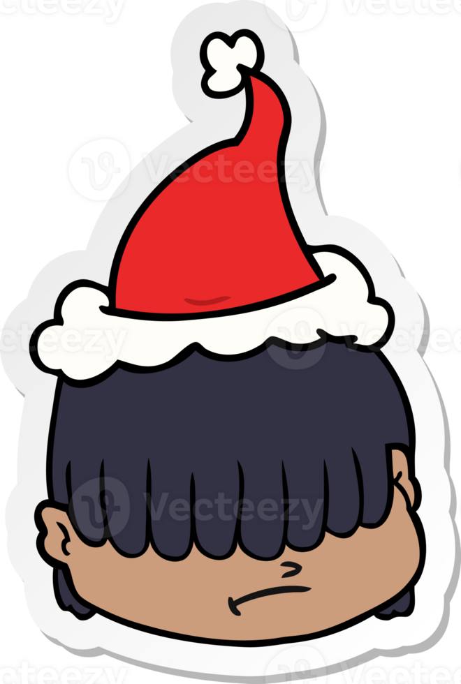 mano dibujado pegatina dibujos animados de un cara con pelo terminado ojos vistiendo Papa Noel sombrero png