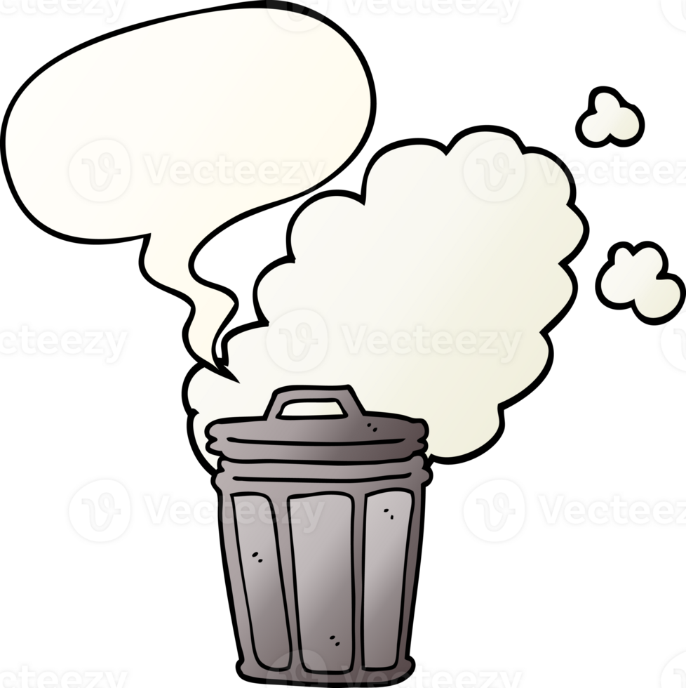 cartoon stinky garbage can with speech bubble in smooth gradient style png